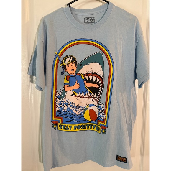 Steven Rhodes Stay Positive Shark Graphic T Shirt Adult Large - Picture 1 of 4